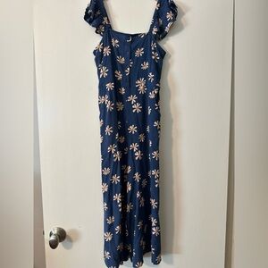 Nordstrom Navy Jumpsuit with Peach Floral Design